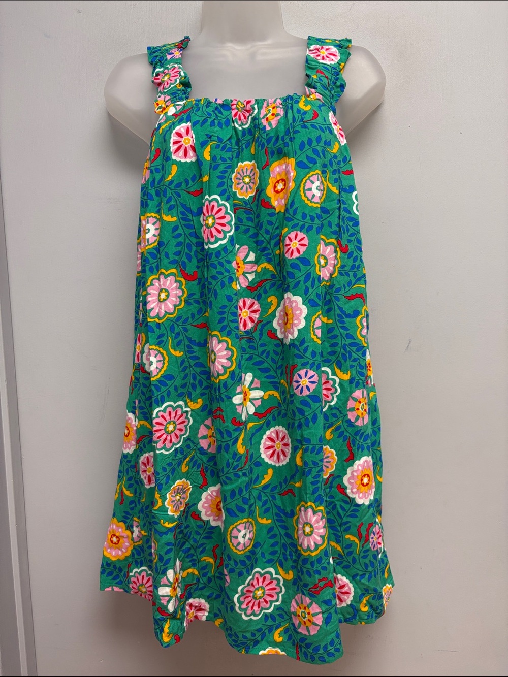 Emily Wonder Green Floral Ruffle Strap Mini Dress Size Small
